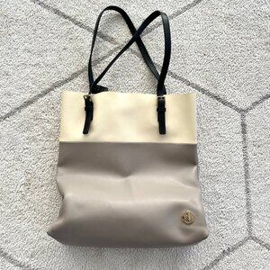 Vince Camuto Large Two-Tone Ivory/Gray Colorblock Leather Tote